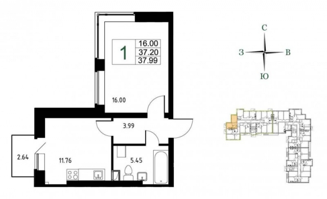 Планировка ЖК Демидовский Парк, 16 м2