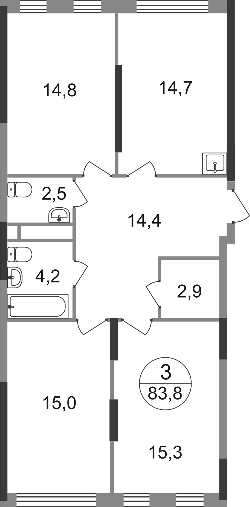 Продажа 3-комн квартиры в новостройке Рассказовка д., Бориса Пастернака ул.,  к. 13.2