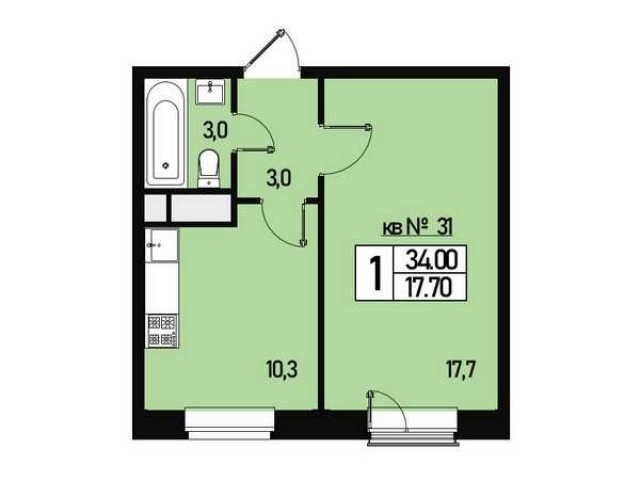 Планировка ЖК Борисоглебское, 17.7 м2