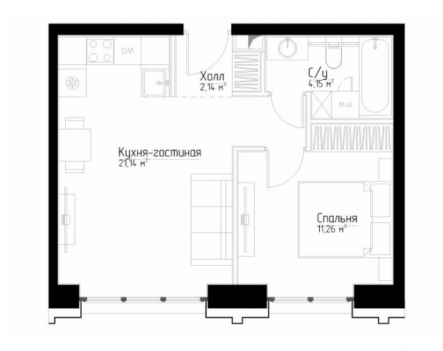 Планировка ЖК Павелецкая Сити, 11.26 м2