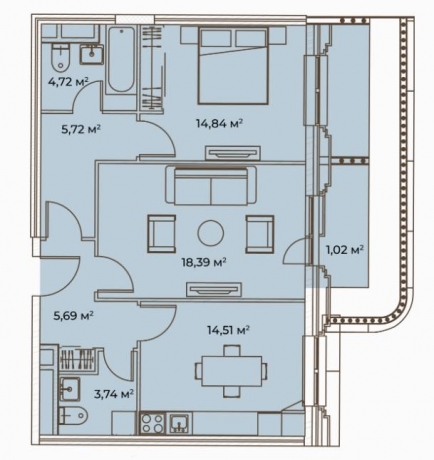Планировка ЖК Врубеля 4, 33.23 м2