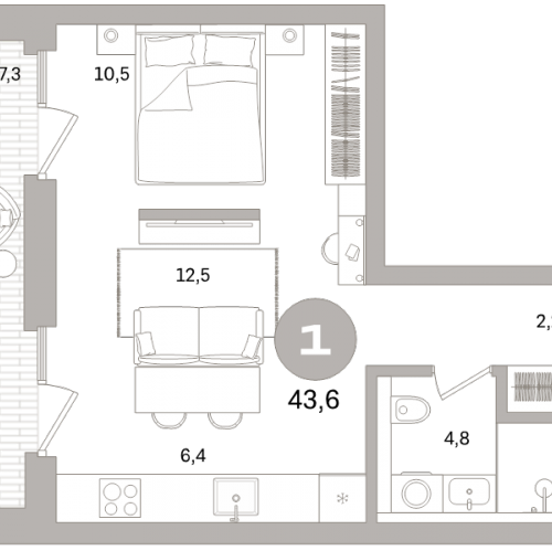1-комн квартира Головнина б-р,  к. 3-1