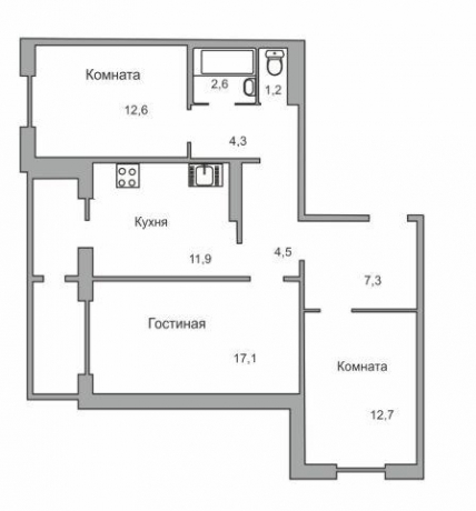 Планировка ЖК Дом в сердце Луги, 42.4 м2