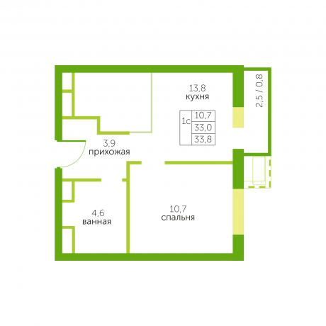 Планировка ЖК Зелёный квартет, 10.7 м2