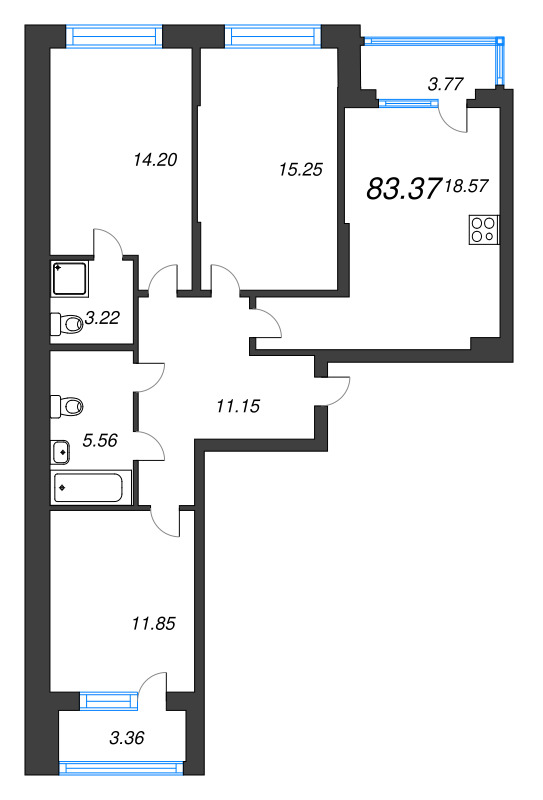 Продажа 3-комн квартиры в новостройке Мистолово д., Большой пр-кт,  к. 1