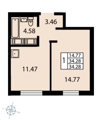 Планировка ЖК Звездный дуэт, 14.77 м2