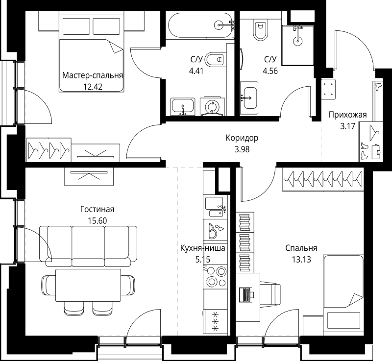 Продажа 2-комн квартиры в новостройке Москва г., Мира пр-кт,  к. 2