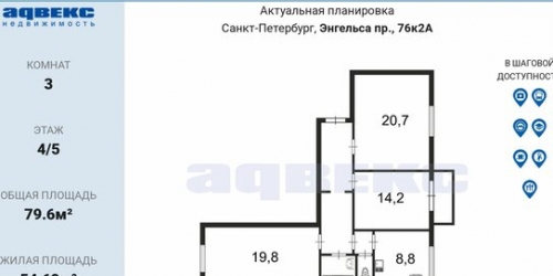 3-комн квартира Энгельса пр-кт,  д. 76,  к. 2