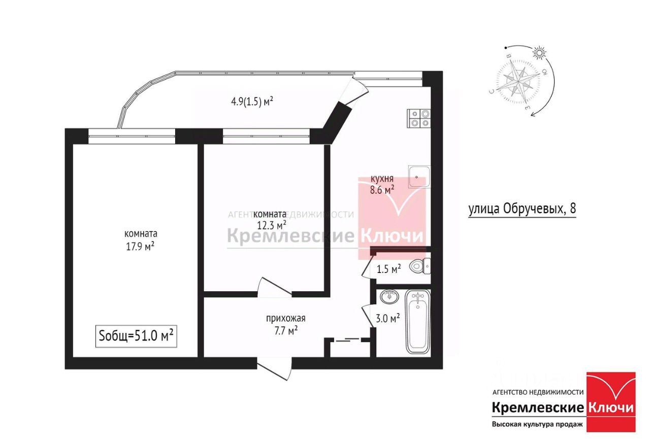 Продажа 2-комн квартиры на вторичном рынке улица Обручевых, 8