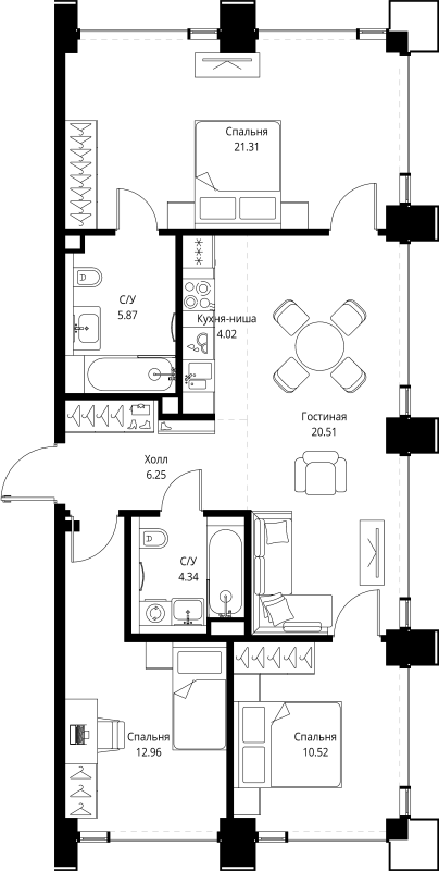 Продажа 3-комн квартиры в новостройке Москва г., Верейская ул.,  к. SET.2.С
