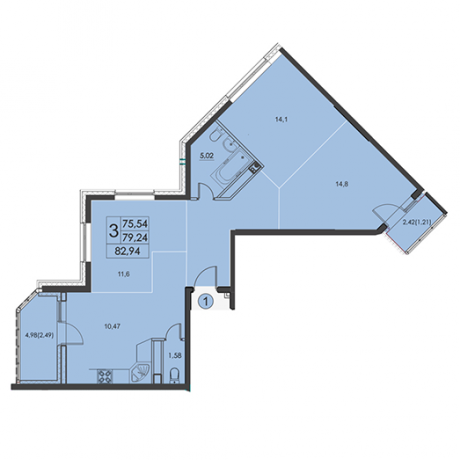 Планировка ЖК Квартал 3, 40.5 м2