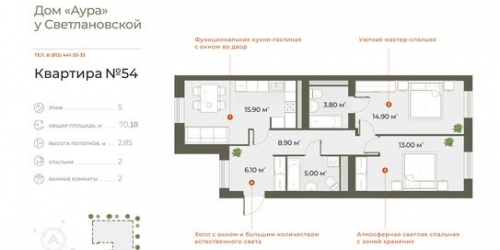 2-комн квартира ул Зеленогорская,  д. 3