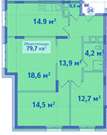 Планировка ЖК Болтино, 45.8 м2