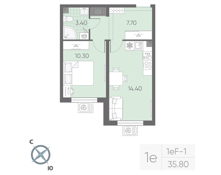 Продажа 1-комн квартиры в новостройке Санкт-Петербург г., Пискаревский пр-кт,  к. 19