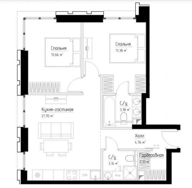 Планировка ЖК Павелецкая Сити, 26 м2