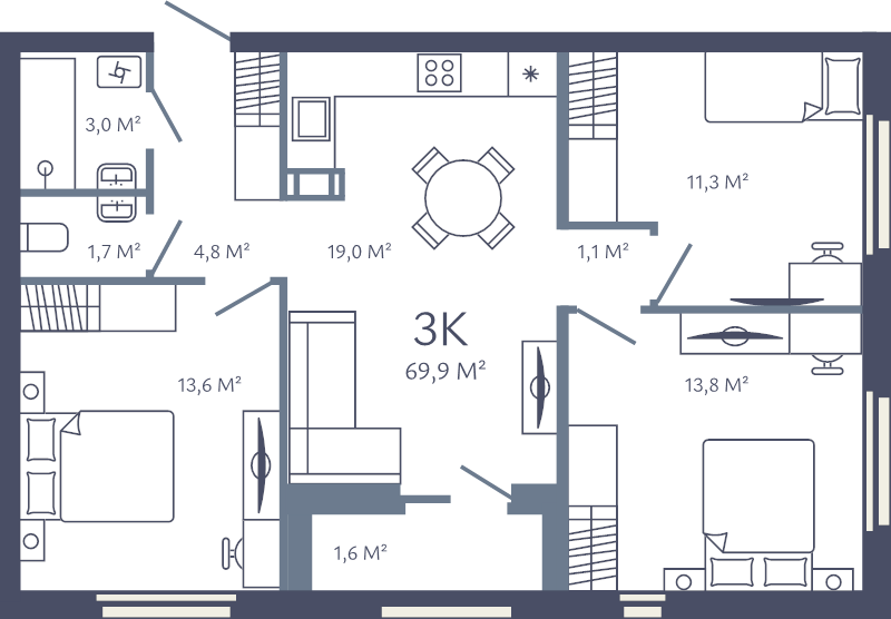 Продажа 3-комн квартиры в новостройке Кудрово д., Австрийская ул.,  к. 1