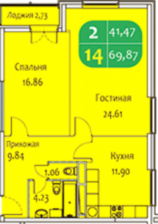 Планировка ЖК Одинцовский Парк, 41.47 м2