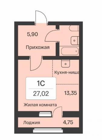 Планировка ЖК Расцветай в Янино, 13.35 м2