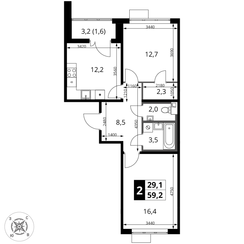 Продажа 2-комн квартиры в новостройке Химки г., Комсомольская ул.,  к. 4