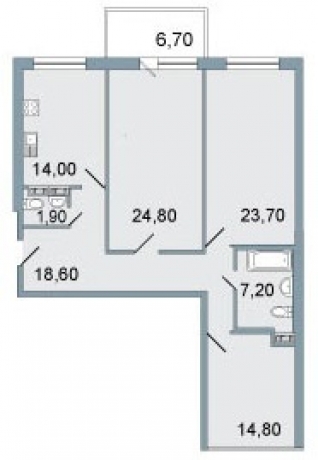 Планировка ЖК Четыре горизонта, 63.3 м2