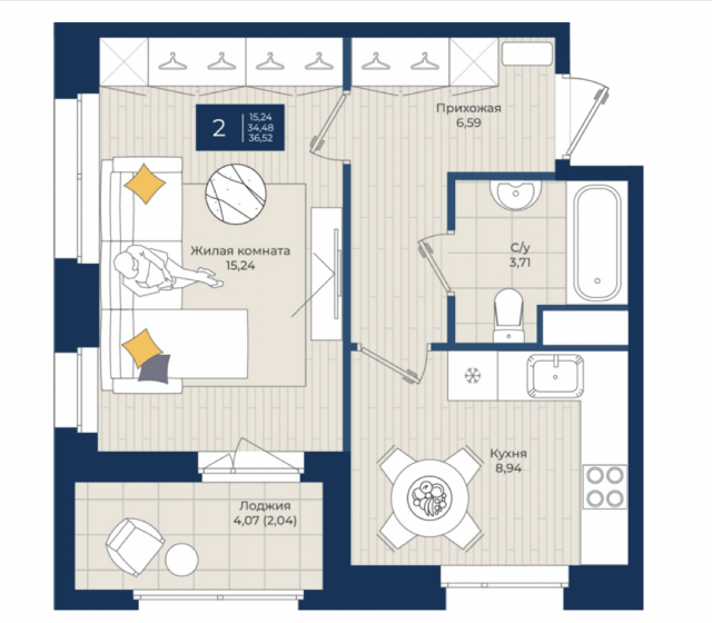 Планировка ЖК Новатория, 15.24 м2