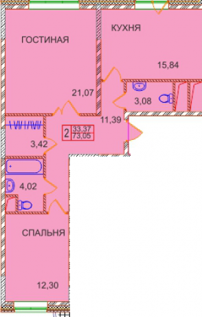 Планировка ЖК Подрезково, 33.37 м2