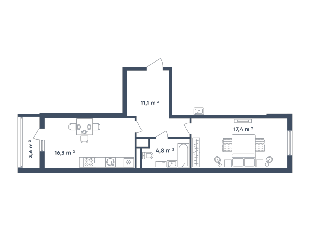 Планировка ЖК Сказочный лес, 17.4 м2
