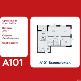 Продажа 2-комн квартиры в новостройке Всеволожск, микрорайон Южный, 3.1