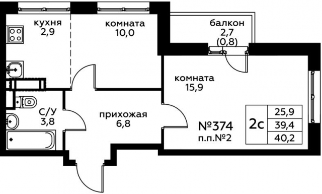Планировка ЖК Эко Бунино, 15.9 м2
