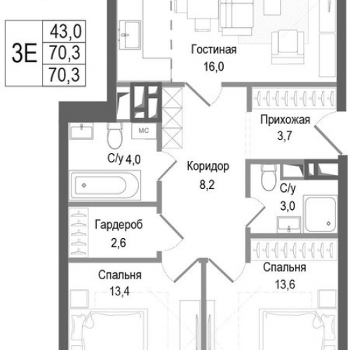 2-комн квартира Королёв г.,  к. 1