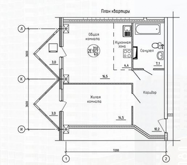 Планировка ЖК Альтаир, 31 м2