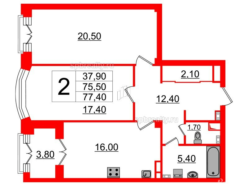Продажа 2-комн квартиры в новостройке Гастелло ул. лит А,  д. 7
