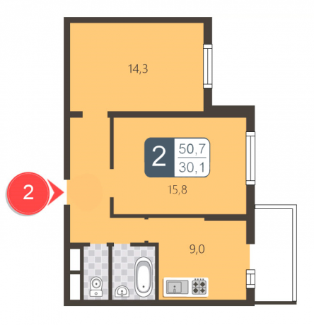 Планировка ЖК В Северном, 30.1 м2
