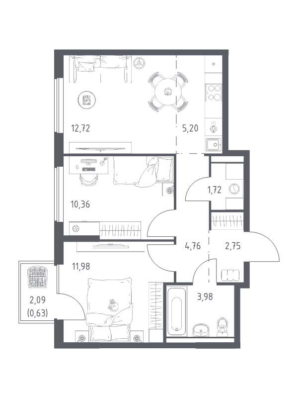 Продажа 2-комн квартиры в новостройке Коробово д., 10 км до МКАД,  к. 8.2