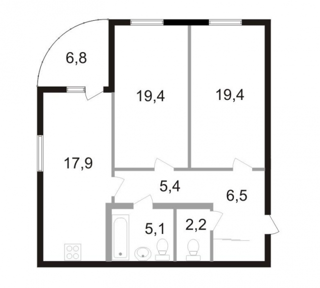 Планировка ЖК Кристалл Полюстрово, 38.8 м2