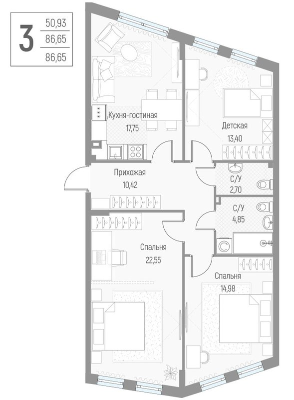 Продажа 3-комн квартиры в новостройке Крюково д., Высокая ул.,  к. 1
