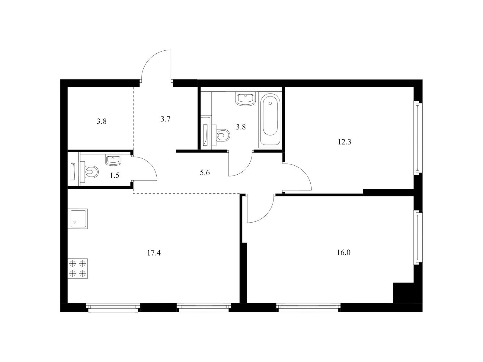 2-комн квартира Барклая 6, корп.6