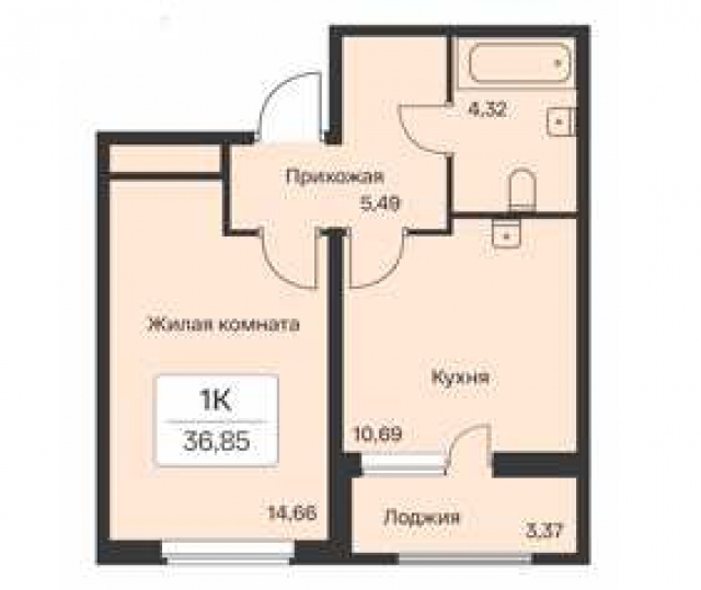 Планировка ЖК Расцветай в Янино, 14.66 м2