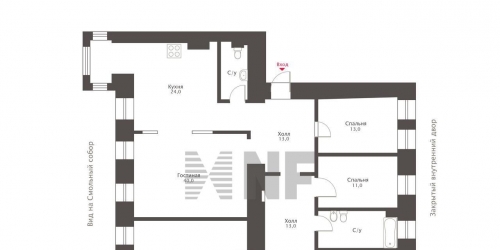 4-комн квартира Смольный пр-кт,  д. 13