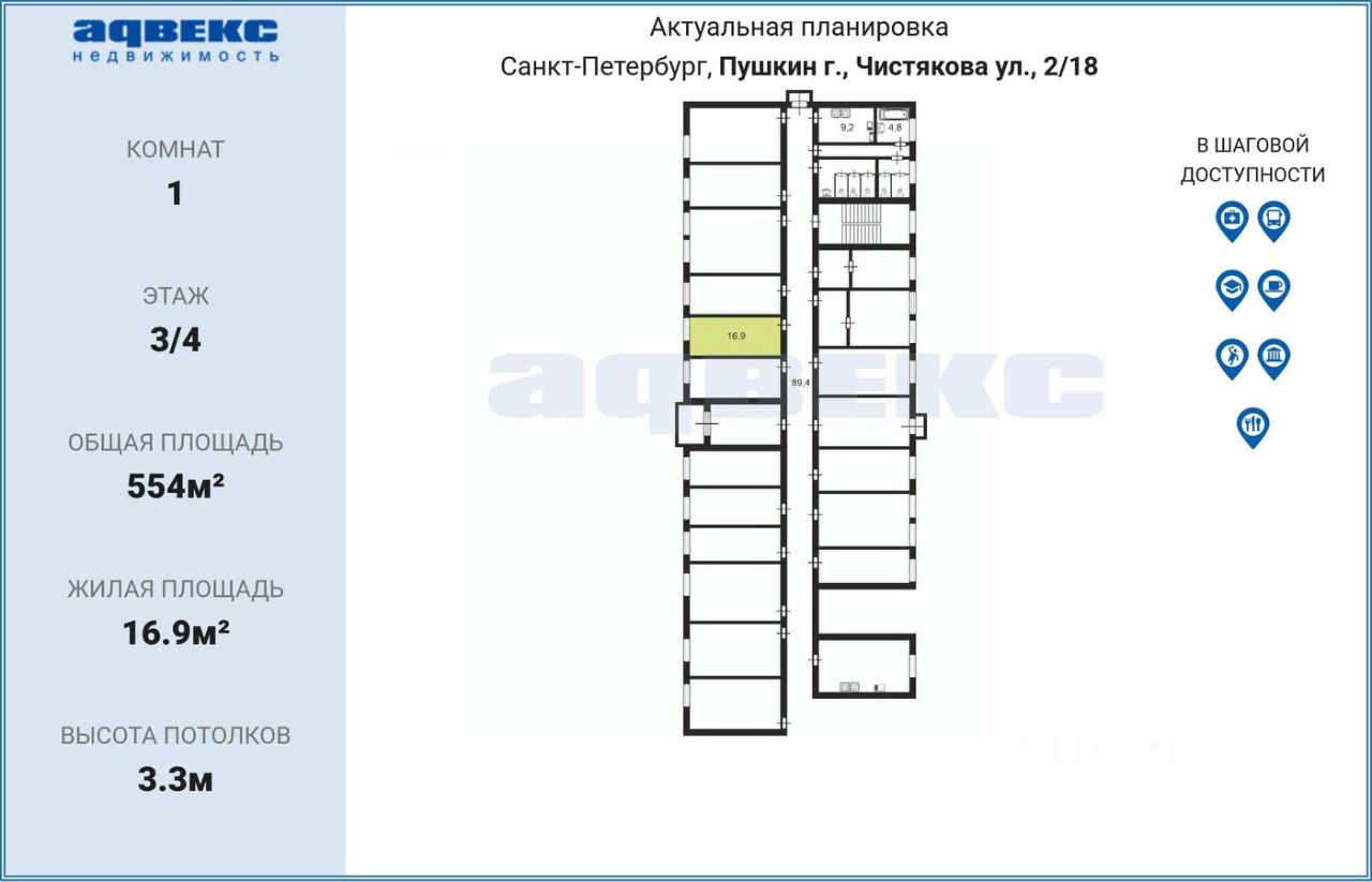 Продажа комнаты Пушкин, улица Чистякова, 2/18