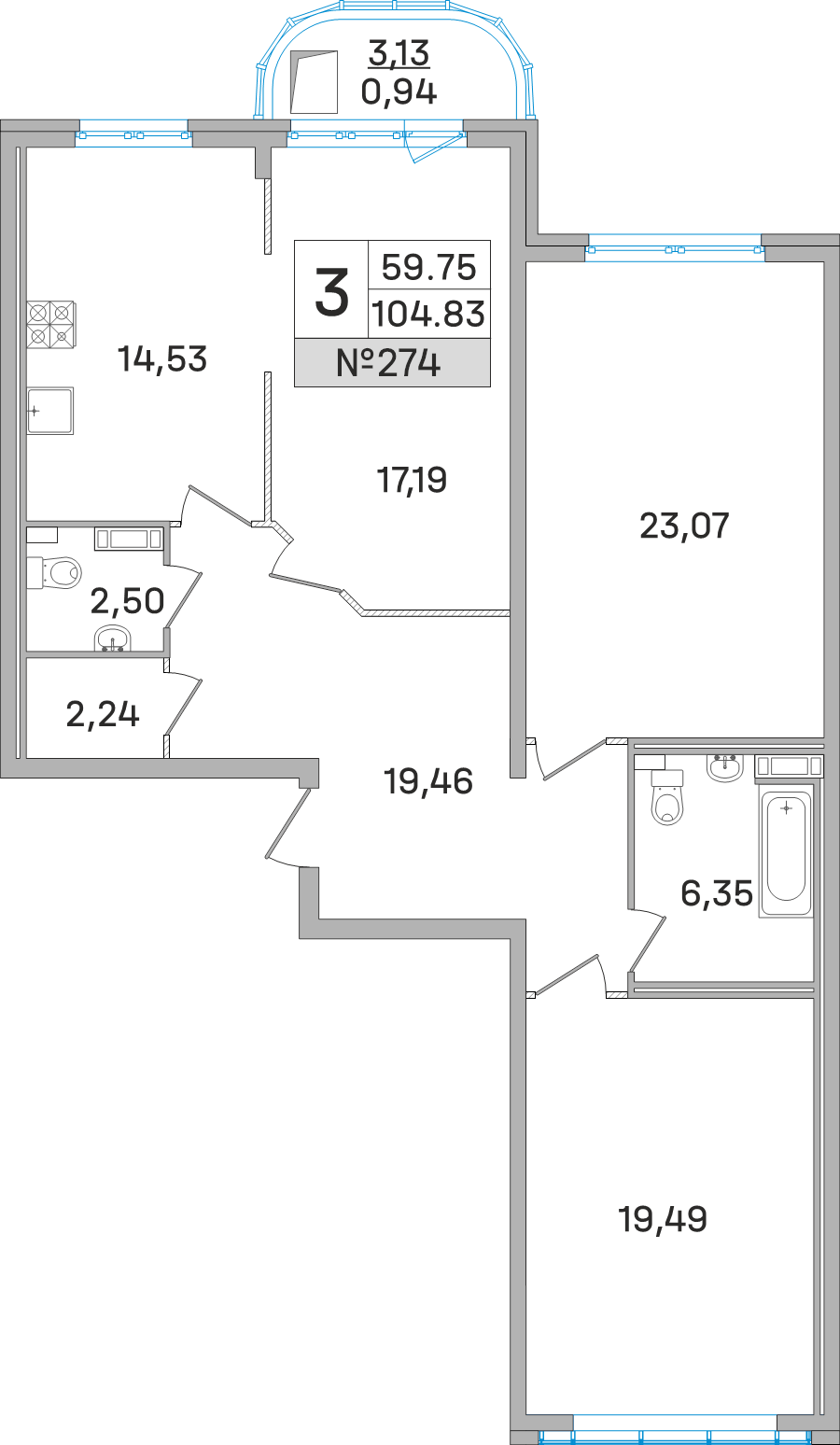 Продажа 3-комн квартиры в новостройке Королёв г., Калинина ул.,  к. 1