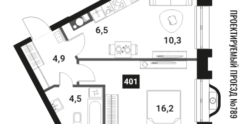 1-комн квартира Москва г., Семеновская наб.,  к. 1