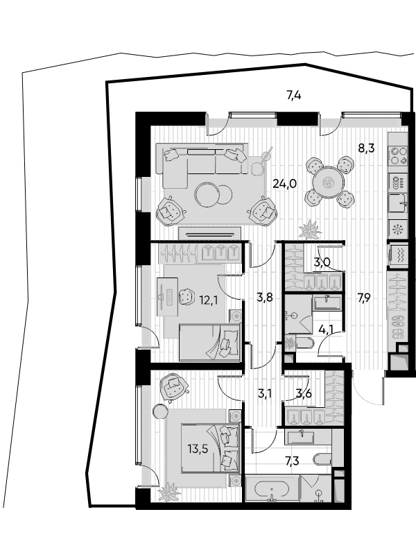 Продажа 2-комн квартиры в новостройке Москва г., Полковая ул.,  к. 1