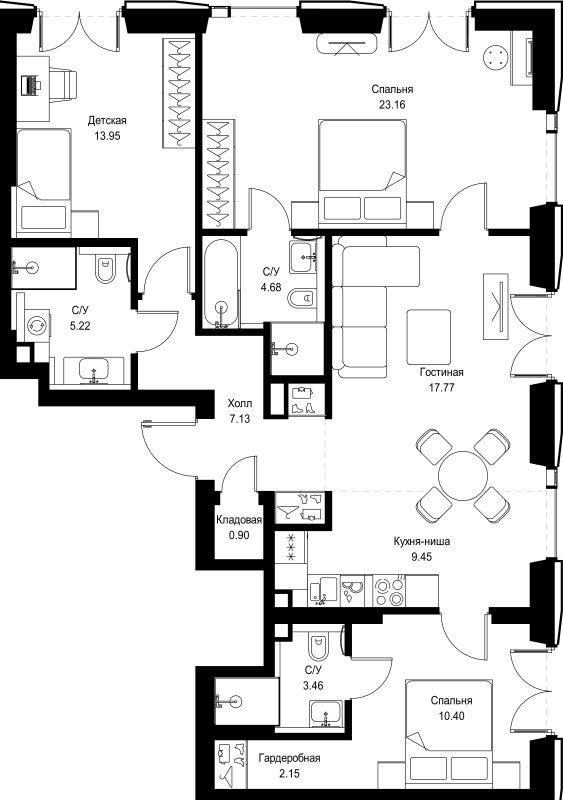 Продажа 3-комн квартиры в новостройке Москва г., Верейская ул.,  к. SET.2.А