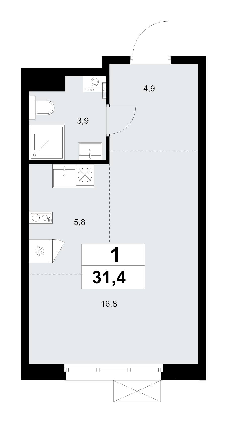 Продажа студии Прокшино д., Проектируемый проезд № 7029,  к. 9.1