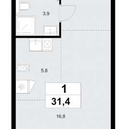 Продажа студии Прокшино д., Проектируемый проезд № 7029,  к. 9.1