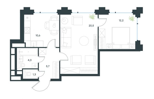 Планировка ЖК Level Бауманская, 32.7 м2