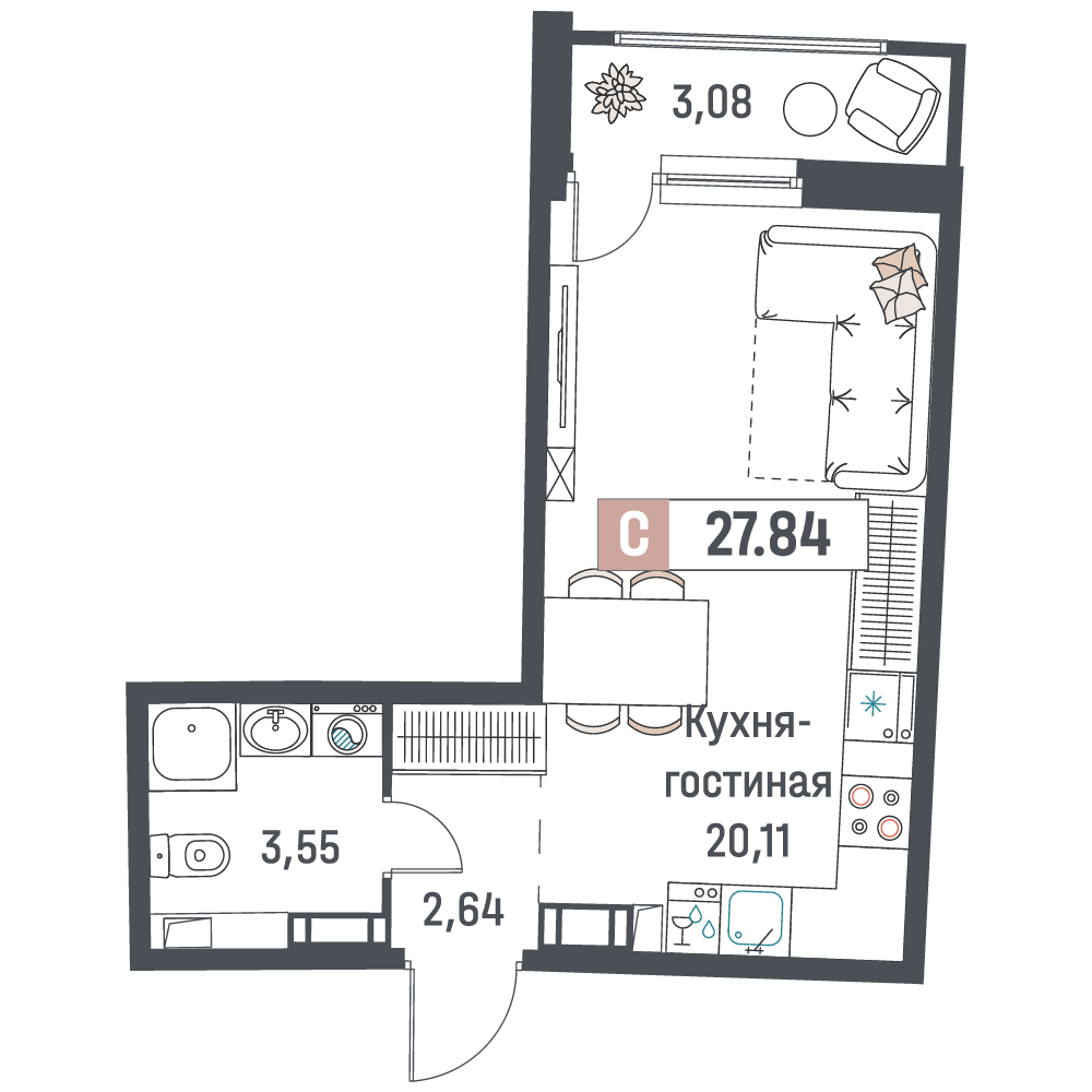Студия Мурино п, Авиаторов Балтики пр-кт,  д. 31