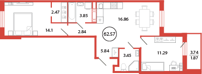 Продажа 2-комн квартиры в новостройке Бугры п., Дорога в Мурино,  к. 17