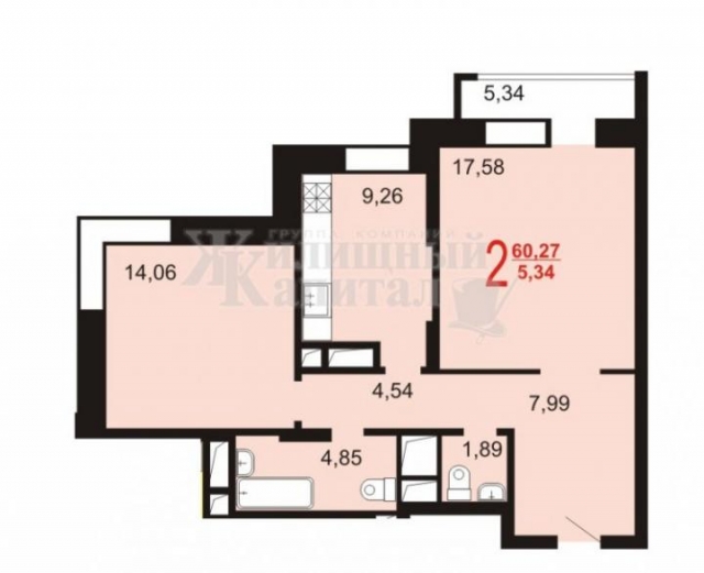 Планировка ЖК Твой Адрес Мечты, 31.64 м2